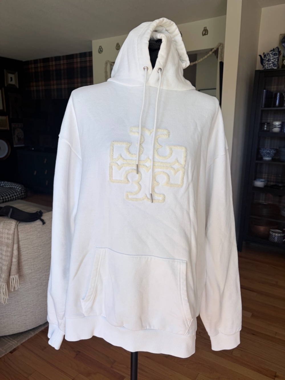 Tory Burch White Hoodie with Cream Logo